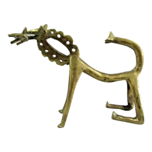 Antique African Abstract Figurative Brass Lion With Prey in Mouth Figurine