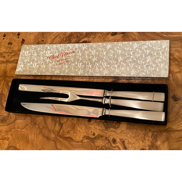 Brand New 1960s Vintage Chef Pierre Hot Forged Stainless Steel Carving Set, Italy- 3 Pieces For Sale - Image 10 of 12