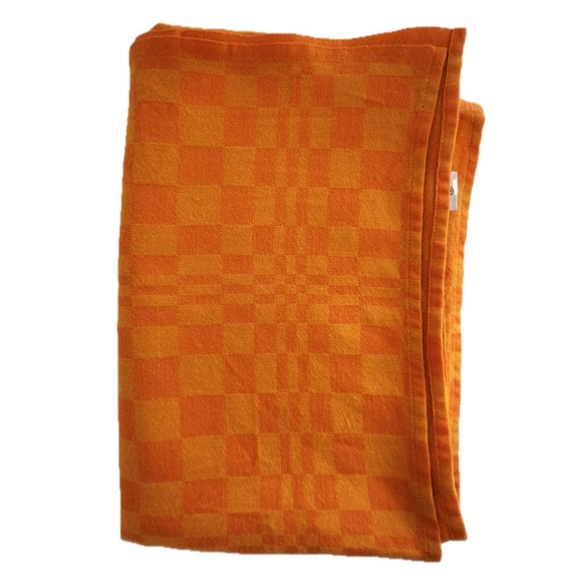 Mid-Century Modern Vintage Varig Brazilian Airlines Orange Wool Blanket For Sale - Image 3 of 5