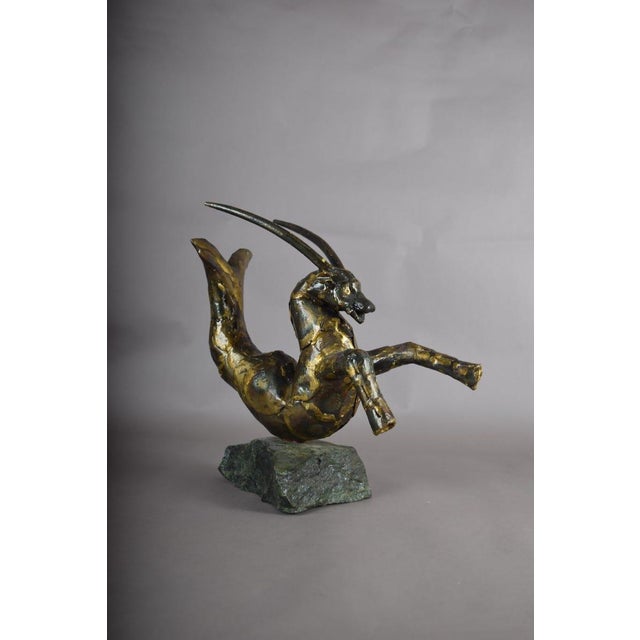 Bronze Capricorn Sculpture, Signed Faust 1994 — Mythical Zodiac Form on Stone Base For Sale - Image 12 of 14