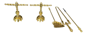Late 20th Century Aesthetic English Brass Fireplace Andiron Set - 5 Pieces