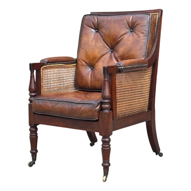 George IV Mahogany Caned Library Bergère, 1820s For Sale