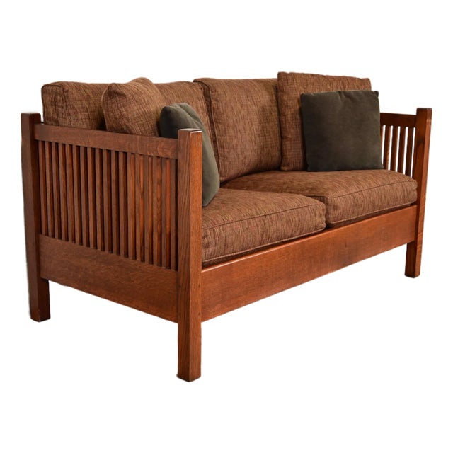Stickley Mission Oak Arts & Crafts Spindle Settle Sofa For Sale