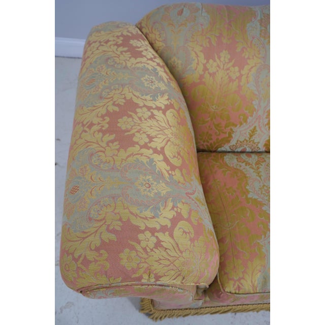 1990s Baker Damask Upholstered Sofa W. Bullion Fringe For Sale - Image 5 of 18