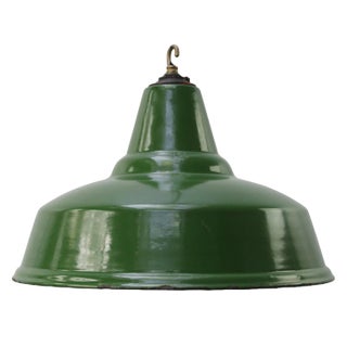 Vintage British Industrial Green Enamel Pendant Light For Sale