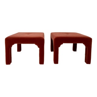 A Pair of Reupholstered Ottomans in Rose Tarlow Mohair Fabric For Sale