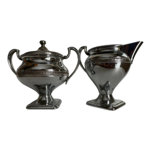 Early 20th Century Art Deco Silver Plate Sugar & Creamer Dish Set