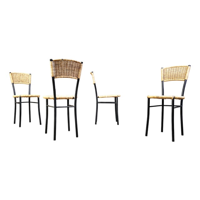 Vintage Wicker Dining Chairs, 1980s, Set of 4 For Sale