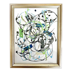 Framed Original Abstract Painting, Acrylic Mixed Media Art in Distressed Metallic Frame