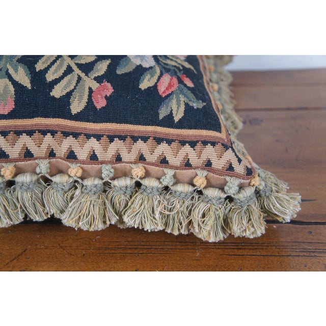 Mid 20th Century Mid 20th Century French Embroidered Neoclassical Floral Ribbon Down Fill Lumbar Throw Pillow For Sale - Image 5 of 9