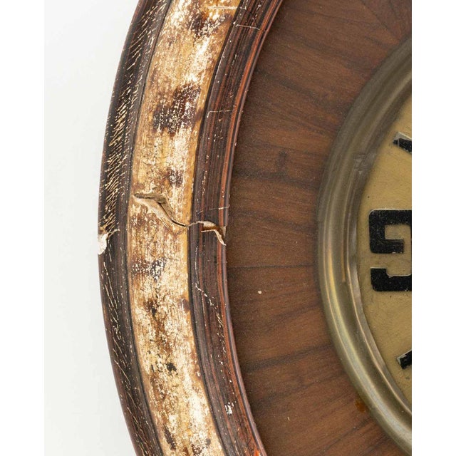 French Art Deco Oval Mahogany and Brass Wall Clock For Sale - Image 4 of 7