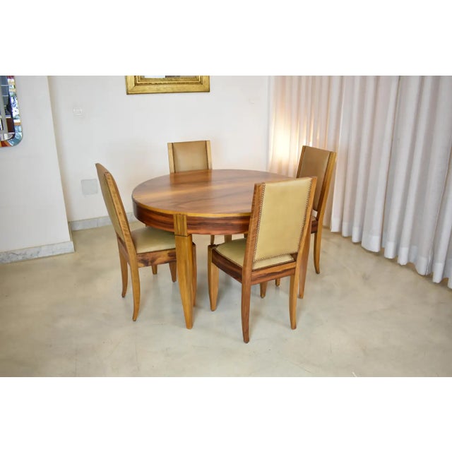 Extendable Dining Table and Set of 8 Walnut & Leather Chairs by André Sornay, France, 1930s For Sale - Image 16 of 17