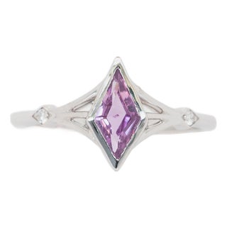 Bold Kite-Shaped Pink Sapphire Ring With Diamond Accents in Solid 14k Gold For Sale