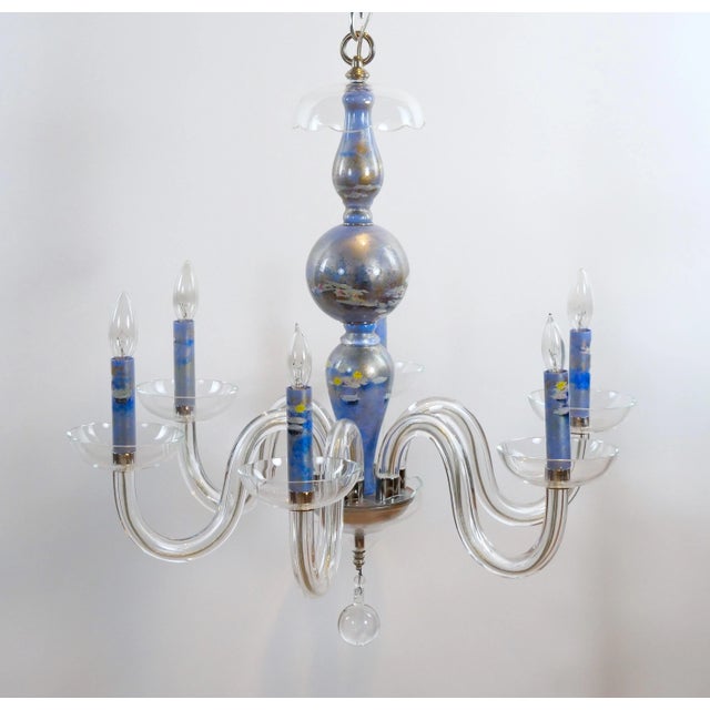 Monet Water Lilies Blue / Silvered Decoupage Glass Chandelier For Sale - Image 12 of 12