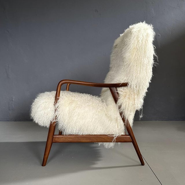 Set of Danish Teak Lounge Chairs with Mongolian Goat Hair Upholstery by Alf Svensson for Dux, 1950s For Sale - Image 5 of 15