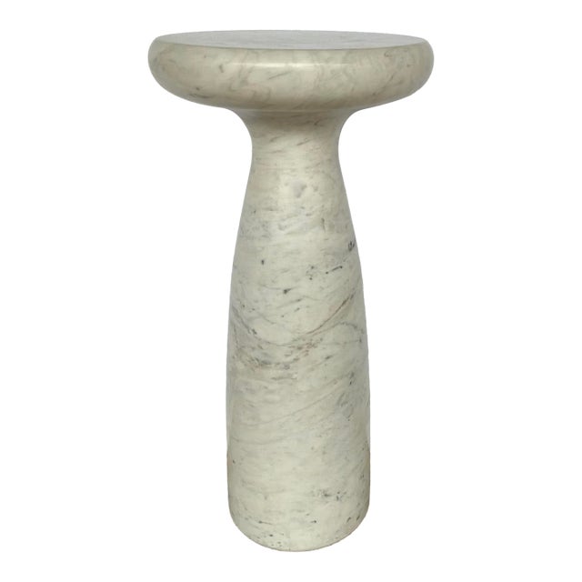 Global Views Modern Large Solid White Marble Tower Side Table For Sale