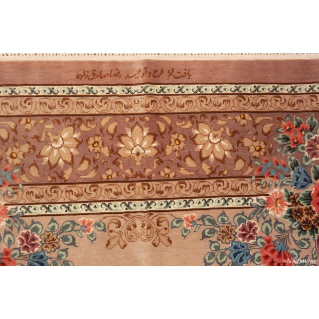Textile Nazmiyal Collection 1950s Fine Floral Vintage Persian Silk Qum Rug For Sale - Image 7 of 7