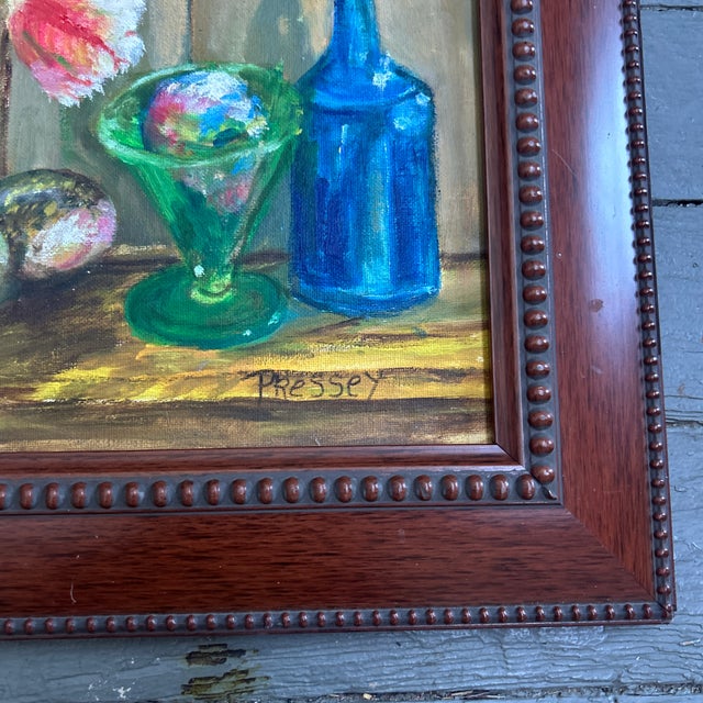 Impressionist 1940’s Original Impressionist Flowers and Glassware Still Life Painting For Sale - Image 3 of 4