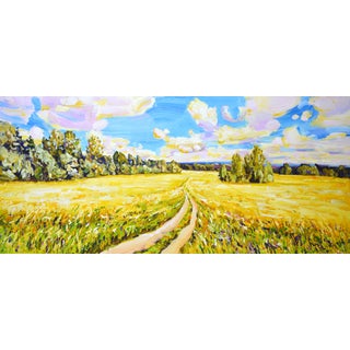 August. Yellow Field.Modern Original Painting. For Sale