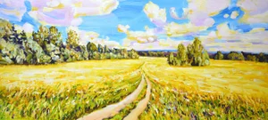 August. Yellow Field.Modern Original Painting.