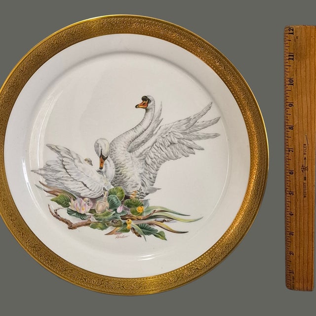 Vintage 1972 Edward Marshall Boehm Birds of Peace Mute Swans Gilded Platter For Sale - Image 6 of 8