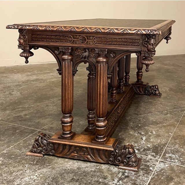 19th Century Napoleon III Walnut Partner's Desk With Faux Leather For Sale - Image 11 of 18