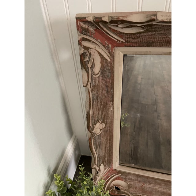 Eggshell Charming Vintage Carved Mirror With Authentic Distressing For Sale - Image 8 of 9