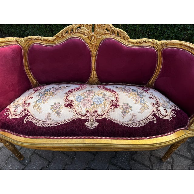 1960s 1960 French Louis XVI Burgundy Beech Velvet Sofa Set 3 PCS For Sale - Image 5 of 18