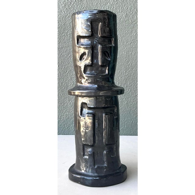 Mid-Century Modern Vintage Glazed Ceramic Cross Vase For Sale - Image 3 of 12