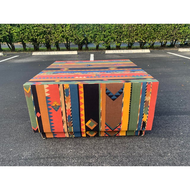 Vintage Southwestern Style Aztec Upholstered Coffee Table With Glass