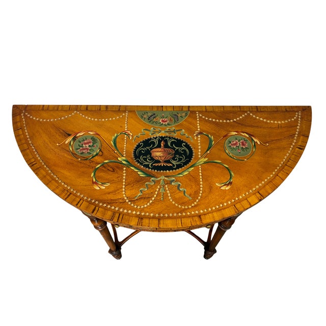 Late 20th Century Neoclassical Adam Style Paint-Decorated Demilune Console Table With Drawers For Sale - Image 4 of 11