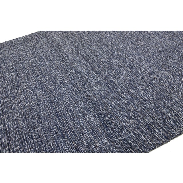 Modern Texture Handmade Wool Rug in Navy Blue Color For Sale In New York - Image 6 of 8
