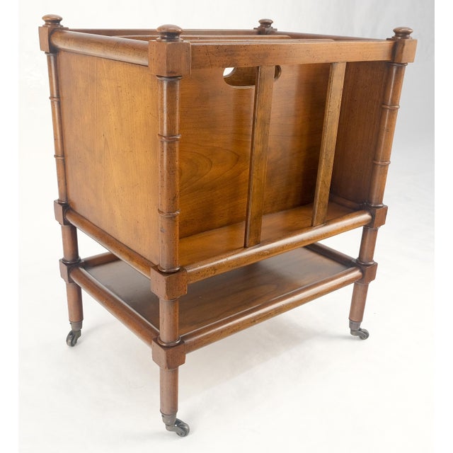 Faux Turned Wood Bamboo Canterbury Magazine Rack on Brass Casters Clean! For Sale - Image 15 of 15