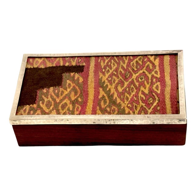 Pre-Columbian Andean Textile Fragment in Sterling Silver & Hardwood Presentation For Sale
