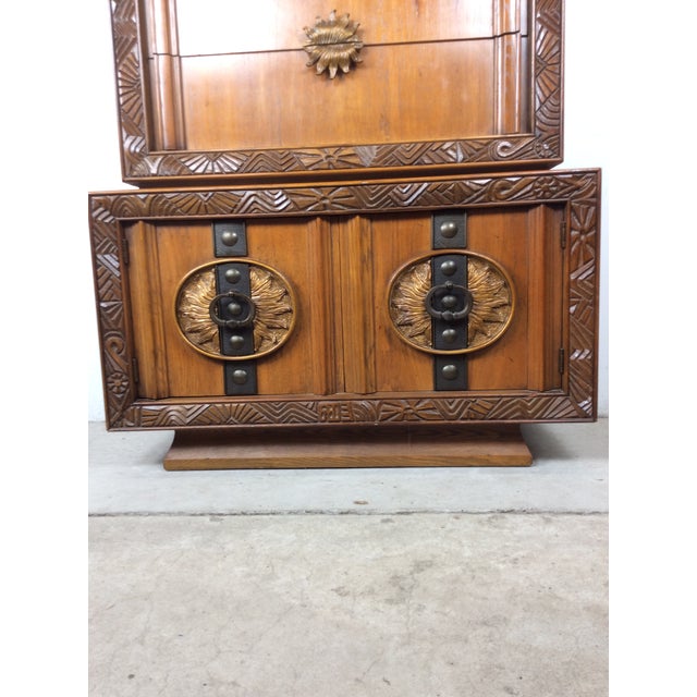 Mid Century Modern Armoire With Five Drawers and Unique Brass Hardware For Sale - Image 10 of 18