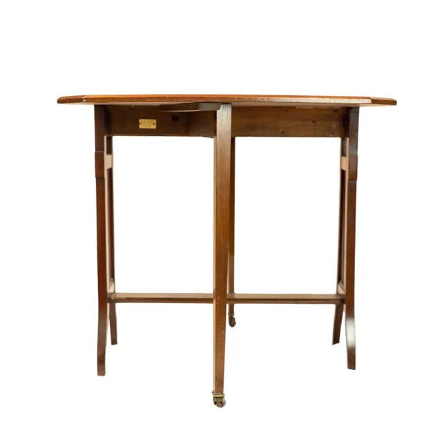 Wood Arts & Crafts Mahogany Drop-Leaf Sutherland Table, Labeled, British, Ca. 1900 For Sale - Image 7 of 11