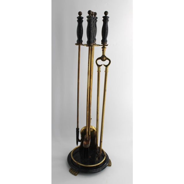 Gorgeous Vintage Brass & Marble Handle Fireplace Tool Set with Star