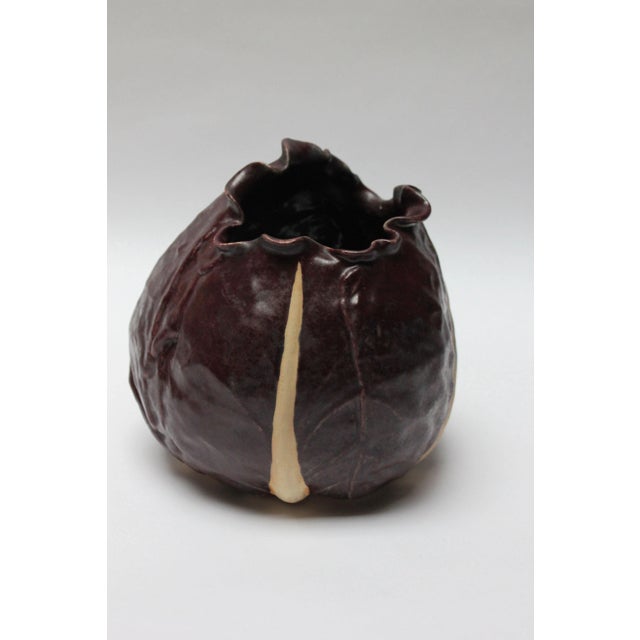 Vintage Matte-Glaze Cordovan Crimped Ceramic Vase For Sale - Image 13 of 13