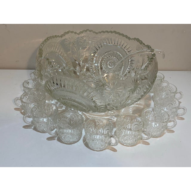 Mid-Century Modern Vintage Glass Punch Bowl Set - 12 Cups - Glass Ladle - 14 pcs For Sale - Image 3 of 12