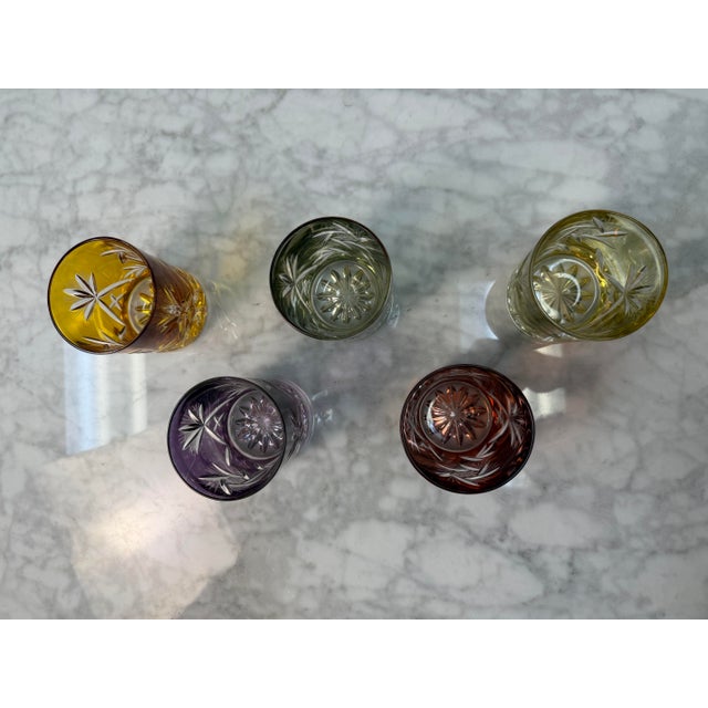 Japanese Edo Kiriko Cut Crystal Harlequin Tumblers - Set of 5 For Sale - Image 10 of 10