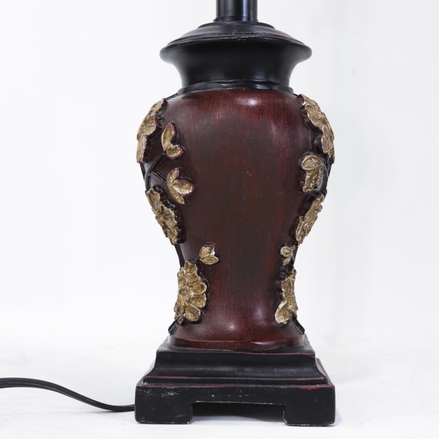 Pair of Vintage Black and Gold Chinoiserie Resin Accent Lamps For Sale - Image 11 of 14