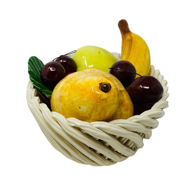Ceramic Mid-Century Italian Majolica Hand-Woven Ceramic Fruit Basket Centerpiece For Sale - Image 7 of 10