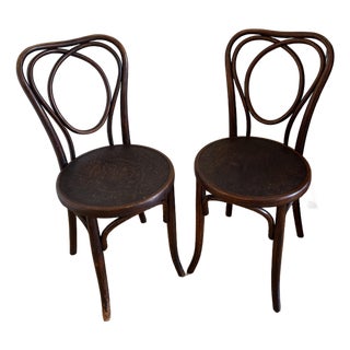 Antique Embossed Fischel Bentwood Bistro Chairs, Early 1900s — Pair For Sale