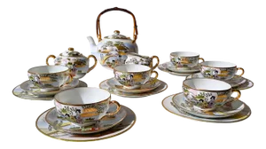 Vintage Japanese Porcelain Tea Service, 1950s, Set of 21