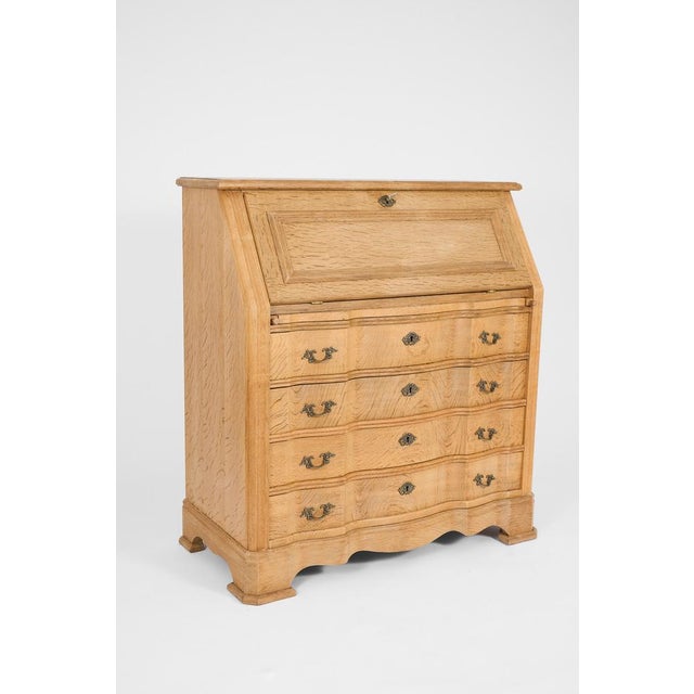 Danish Oak Bureau with Metal Handles, Early 20th Century For Sale - Image 3 of 10
