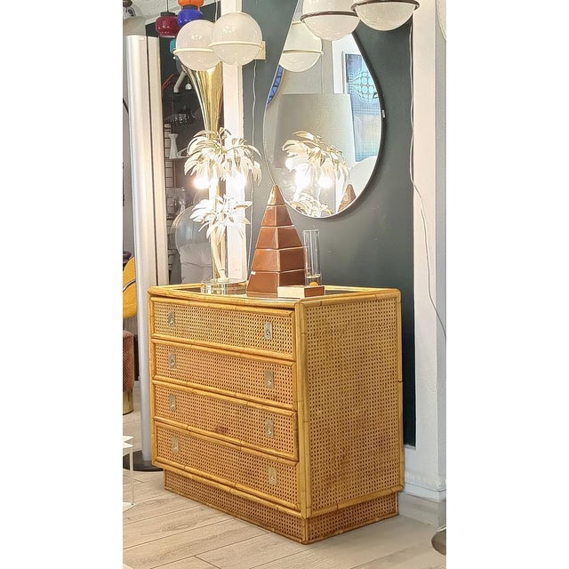 1970s Rattan and Brass Chest of Drawers from Dal Vera, Italy, 1970s For Sale - Image 5 of 11