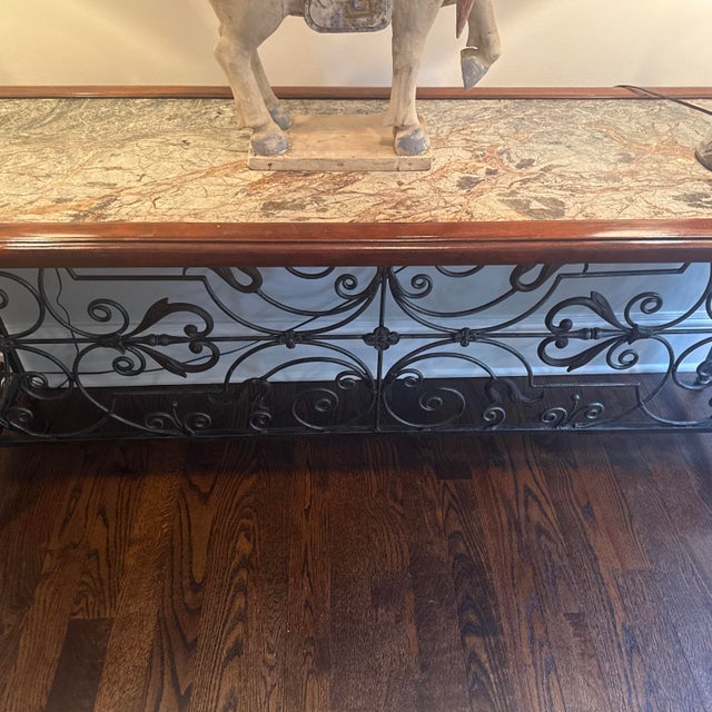 French Provincial Antique French Italian Console Table With a Hand-Forged Wrought Iron Base For Sale - Image 3 of 9