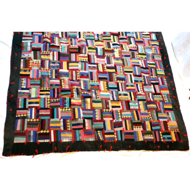 Mid 20th Century Vintage American Handmade Cabin Strip Quilt For Sale - Image 5 of 9