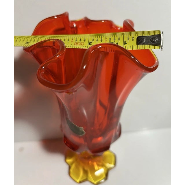 Nora Fenton Vintage MCM Fenton Glass Handkerchief Amberina Red Vase For Sale - Image 4 of 6