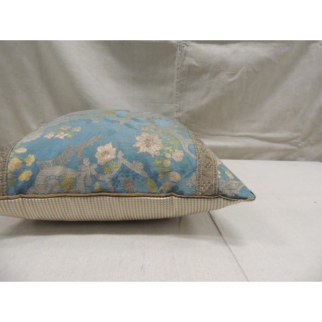 Antique Blue & Gold French Silk Embroidery Square Decorative Pillow For Sale - Image 4 of 8